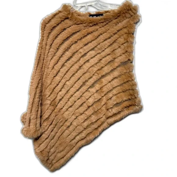 La Fiorentina Camel Genuine Fur Asymmetrical Poncho One Size NWOT